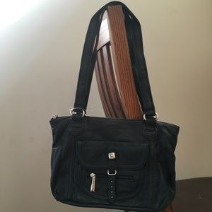 STONE MOUNTAIN Black Leather HOBO TOTE SHOULDER BAG Purse